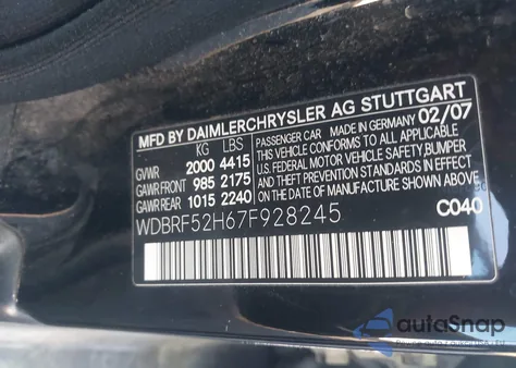 2007 Mercedes-Benz C 230 Sport из США, поврежденный, VIN WDBRF52H67F928245